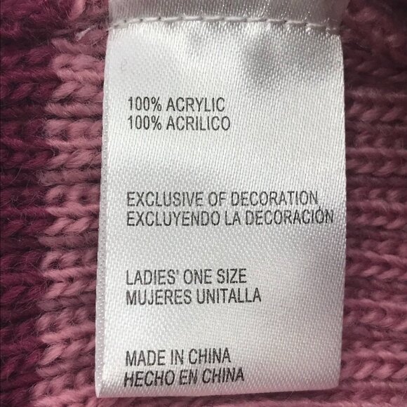 Winter Essentials Women's One Size Burgundy Stripes Knit Beanie Hat With Pom New - Picture 6 of 11